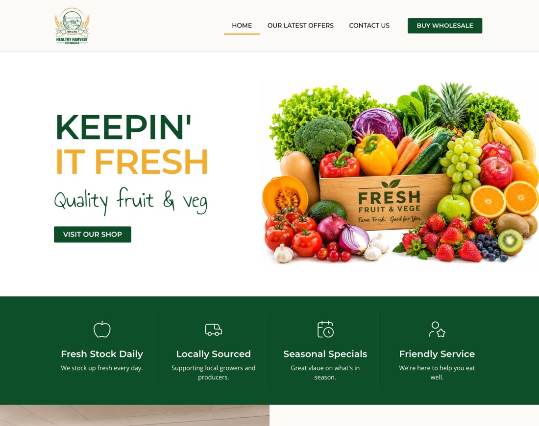 Healthy Harvest fruit and veg website