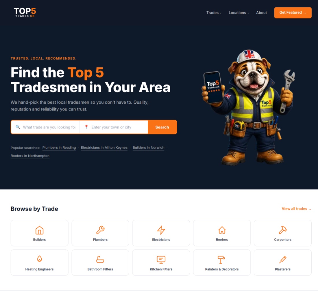 Top5Trades UK trades directory website